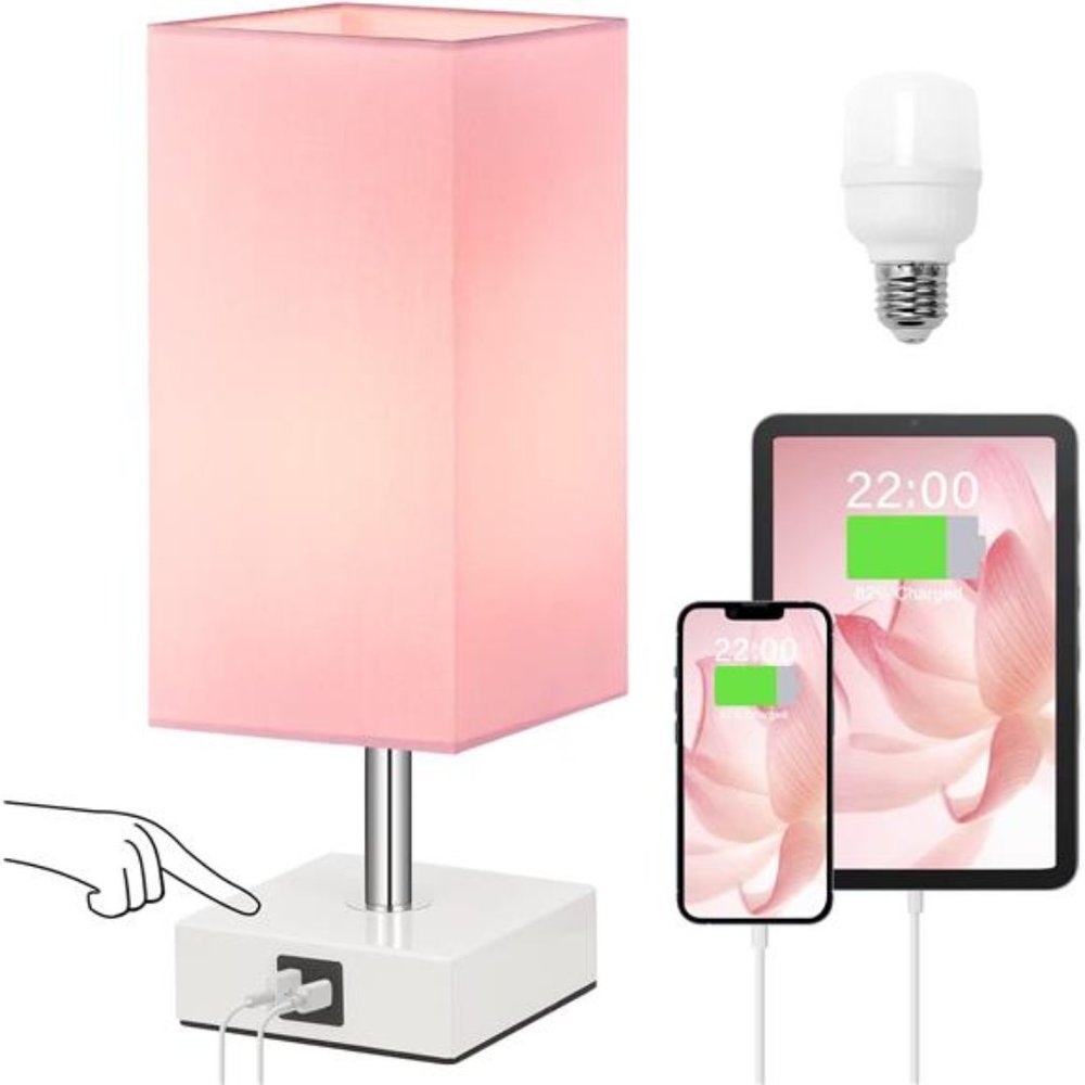 Touch Control Table Lamp with USB A+C Charging Ports, 3 Way Touch Lamps